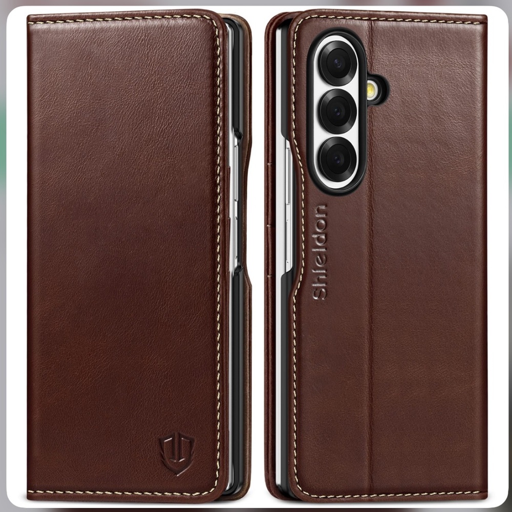 GALAXY ZFOLD 7 Wallet Case-Genuine Leather-Retro COFFEE